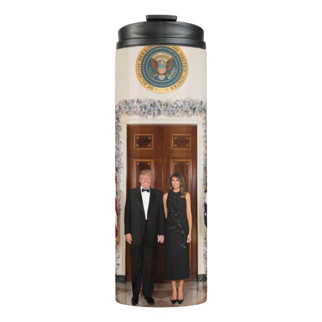 White House Christmas Donald Trump & Melania Thermal Tumbler (Front)