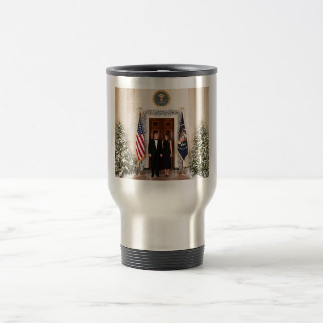 White House Christmas Donald Trump & Melania Travel Mug (Center)