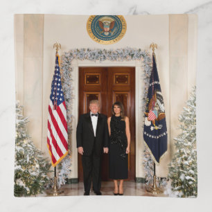 White House Christmas Donald Trump & Melania Trinket Tray