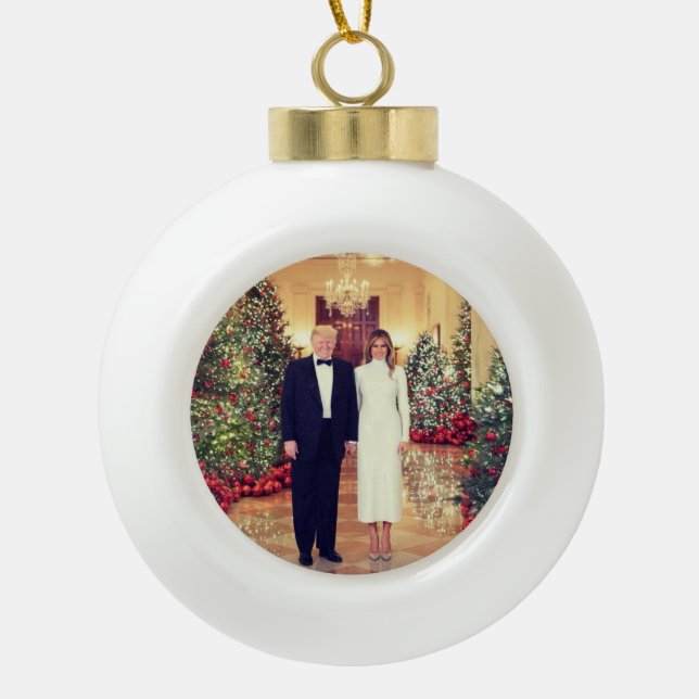 White House Christmas President Donald Trump  Ceramic Ball Christmas Ornament (Front)