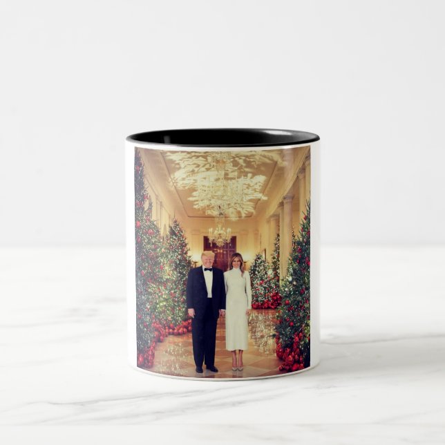 White House Christmas President Donald Trump  Two-Tone Coffee Mug (Center)