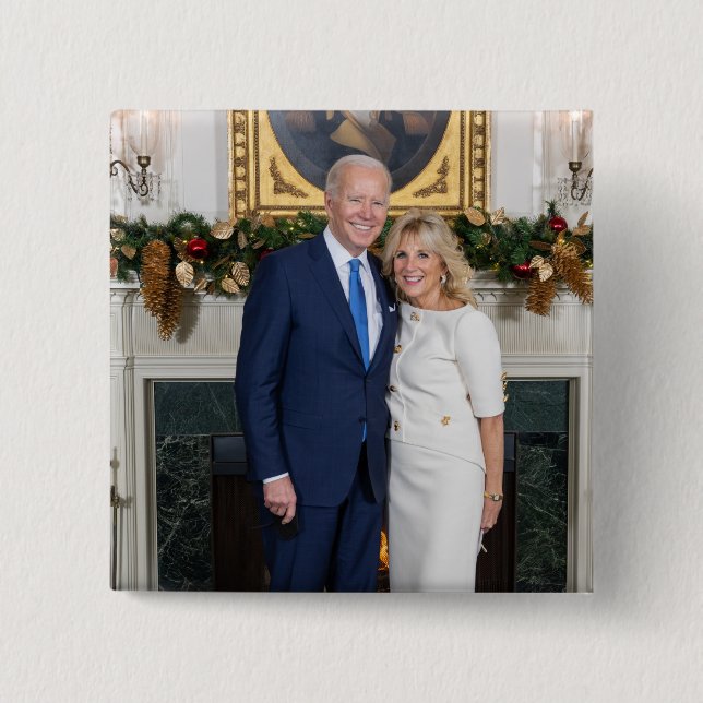 White House Christmas President Joe Biden Photo Button (Front)