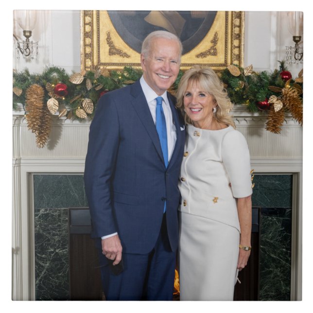 White House Christmas President Joe Biden Photo Ceramic Tile (Front)