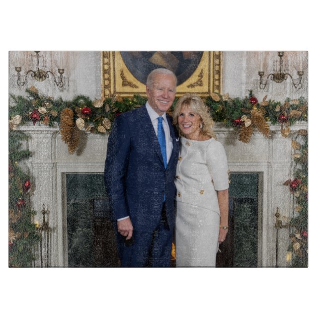 White House Christmas President Joe Biden Photo Cutting Board (Front)