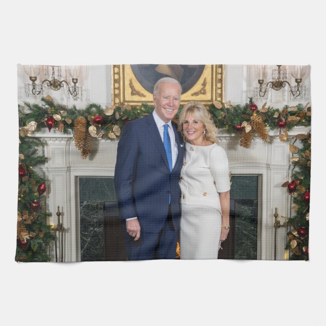 White House Christmas President Joe Biden Photo Kitchen Towel (Horizontal)