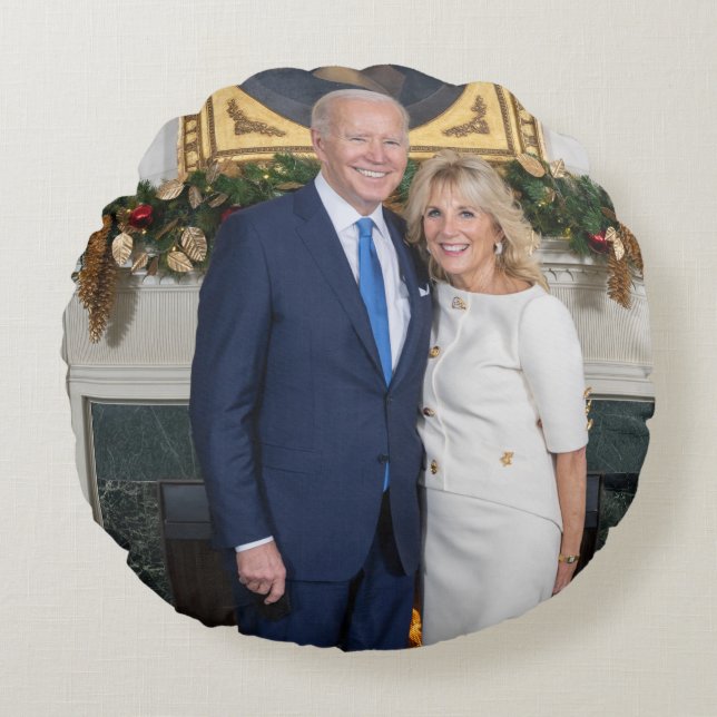 White House Christmas President Joe Biden Photo Round Pillow (Front)