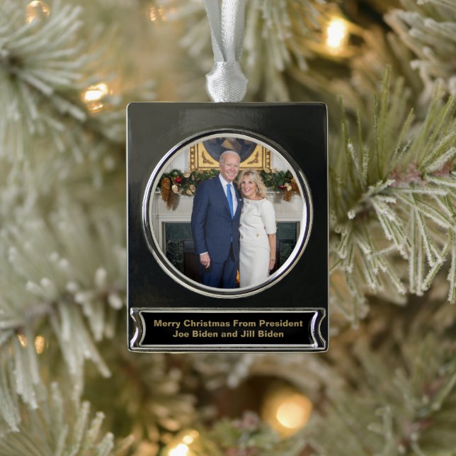 White House Christmas President Joe Biden Photo Silver Plated Banner Ornament (Tree)