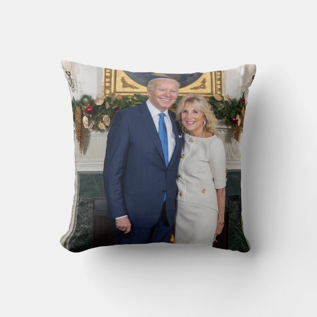 White House Christmas President Joe Biden Photo Throw Pillow (Front)