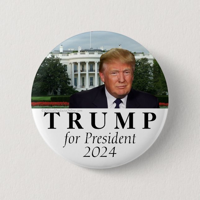 White House Donald Trump for President 2024 Photo Button (Front)