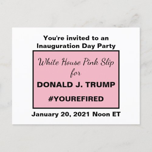 White House Pink Slip for Trump 2020 Election Invitation Postcard