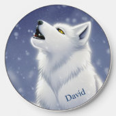 White Howling Wolf Personalized Wireless Charger (Front)