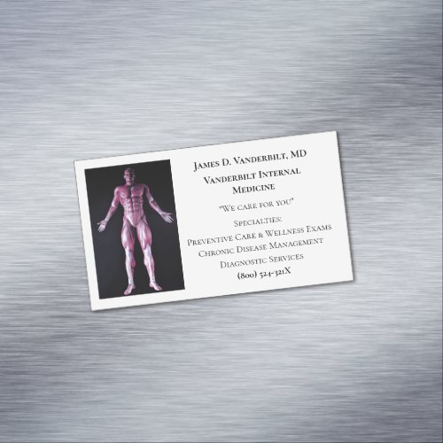 White Human Body Internal Medicine Doctor Medical  Business Card Magnet