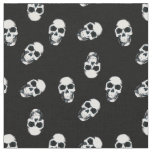 White Human Skulls on Black Pattern Fabric