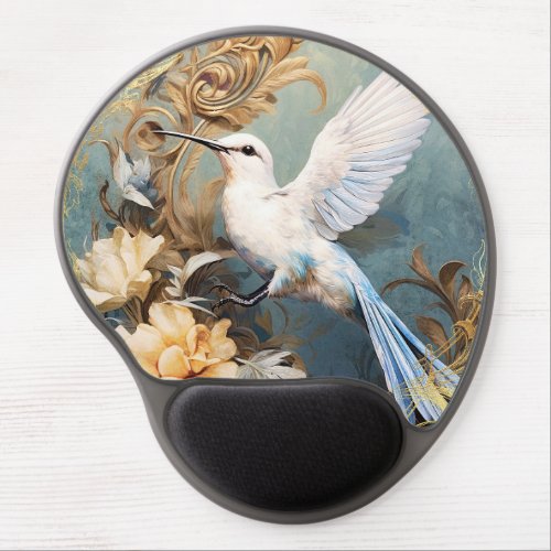 White Hummingbird and Flowers Gel Mouse Pad