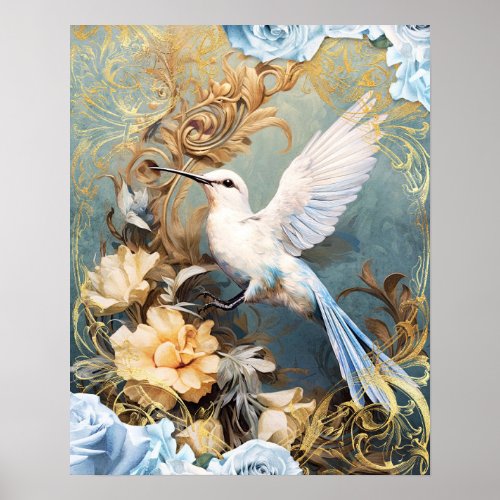 White Hummingbird and Flowers