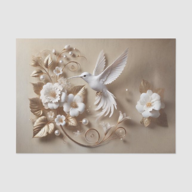 White Hummingbird Decoupage Tissue Wrapping Tissue Paper (Front)