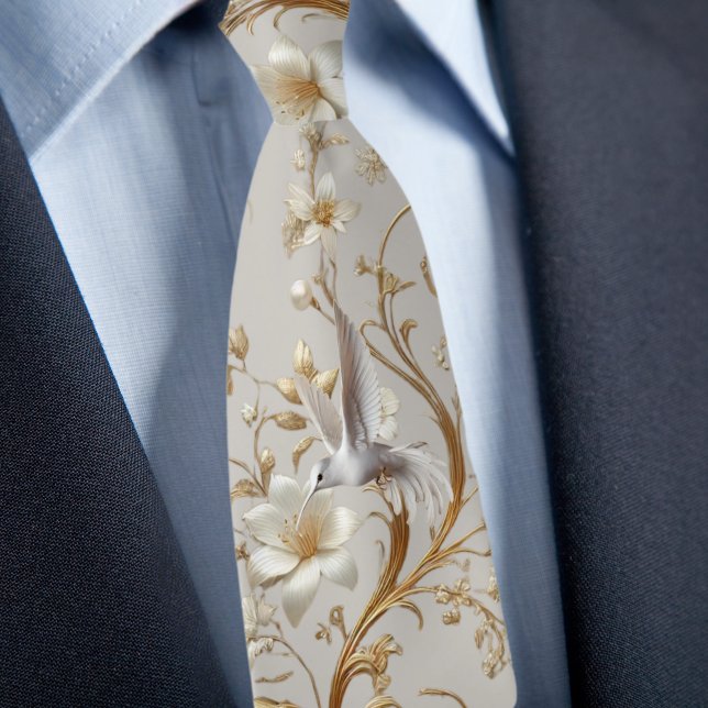 White Hummingbird Formal Floral Necktie (Creator Uploaded)