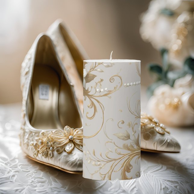 White Hummingbird Formal Floral Pattern Pillar Candle (Creator Uploaded)