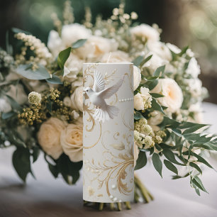 White Hummingbird Formal Floral Pattern Pillar Candle