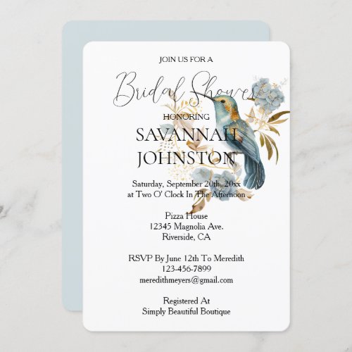  White Hummingbird Hydrangea Bridal Shower  Invitation