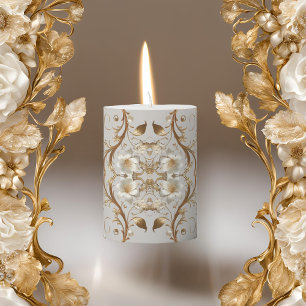 White Hummingbird Minimal Floral Pattern Pillar Candle