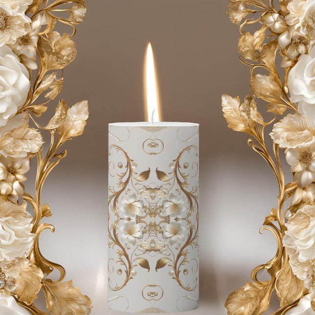 White Hummingbird Minimal Floral Pattern Pillar Candle (Creator Uploaded)