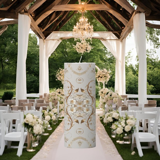 White Hummingbird Minimal Floral Pattern Pillar Candle (Creator Uploaded)