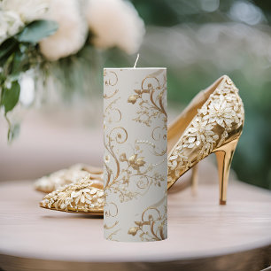White Hummingbird Minimal Floral Pillar Candle