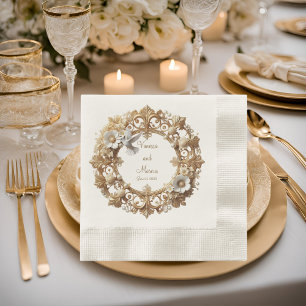 White Hummingbird Minimalist Coined Luncheon  Napkins