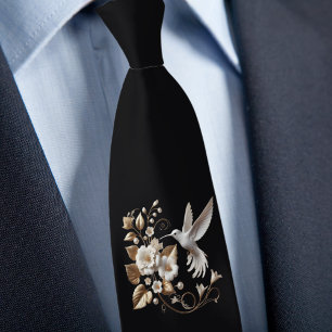 White Hummingbird on Black Necktie