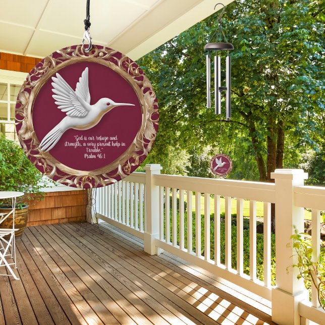 White Hummingbird on Red Bible Verse Customizable Wind Chime (Creator Uploaded)
