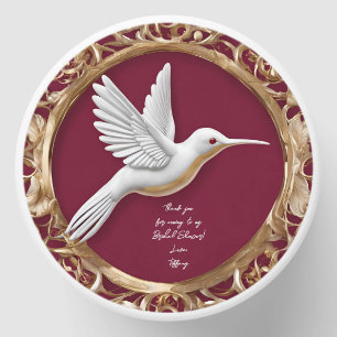 White Hummingbird on Red Customizable  Mini Candle Favors