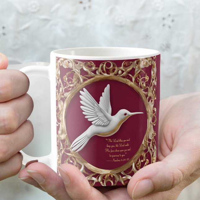 White Hummingbird on Red Morning Blessing Mug (Creator Uploaded)