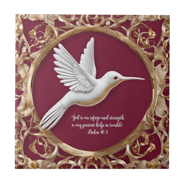 White Hummingbird on Red Tall Customizable Ceramic Tile (Front)