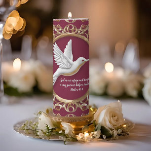 White Hummingbird on Red Tall Customizable Pillar Candle