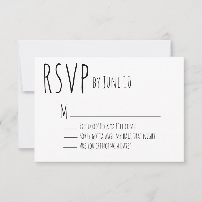 White Humorous Wedding RSVP Card (Front)