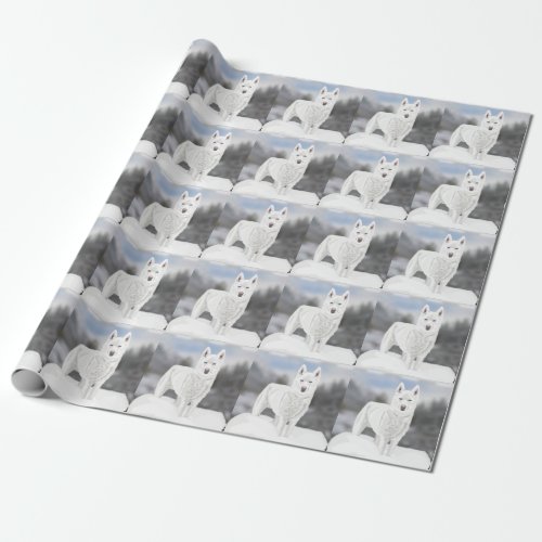 White Husky Against a Winter Background  Wrapping Paper