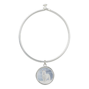 White Husky against Snow Scene Bangle Bracelet