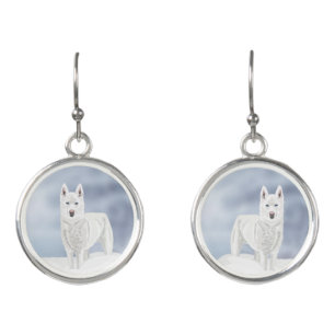 White Husky against Snow Scene Earrings
