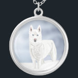 White Husky against Snow Scene Silver Plated Necklace<br><div class="desc">This lovely necklace would make a great gift for a Husky fan. It features my portrait of a  White Siberian Husky against a beautiful winter scene. A perfect gift for all occasions and ideal to team with matching earrings and bracelet.</div>