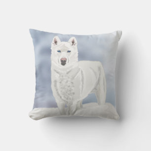 White Husky against Snowy Background Throw Pillow