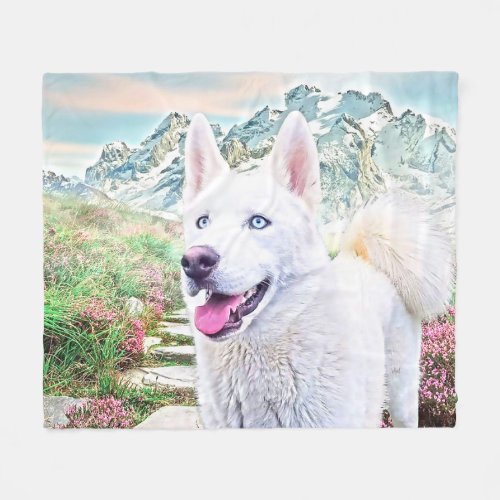 White husky dog fleece blanket