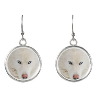 white husky earrings