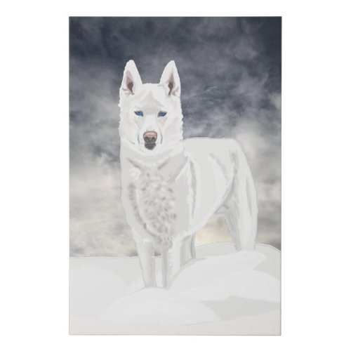 White Husky in Snow Faux Canvas Print
