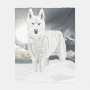 White Husky in Snow Fleece Blanket