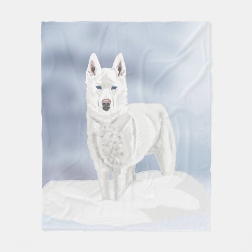 White Husky in Snow Fleece Blanket