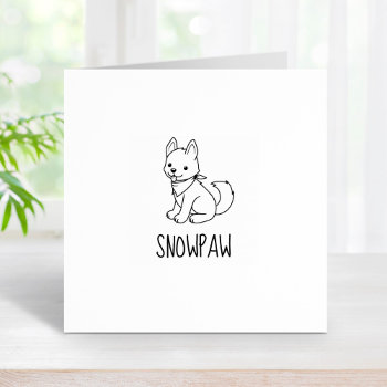 White Husky Puppy Dog Custom Name Rubber Stamp by Chibibi at Zazzle