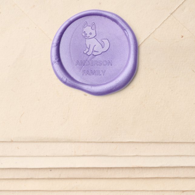 White Husky Puppy Dog Family Name Wax Seal Sticker (Front)