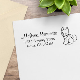White Husky Puppy Dog Return Address Rubber Stamp