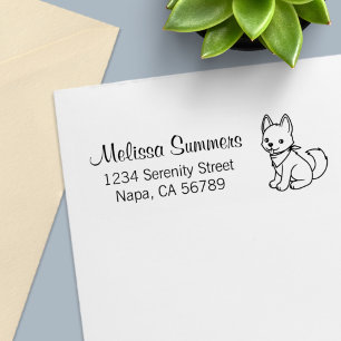 White Husky Puppy Dog Return Address Self-inking Stamp